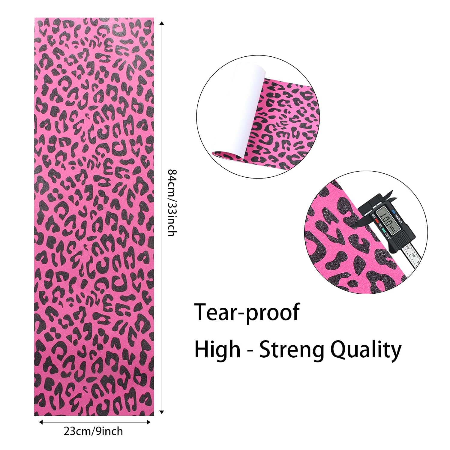 9" x 33" Pink Leopard Skateboard Grip Tape 2 Pack (23x84cm) | Bubble Free, Waterproof, Griptape for Scooter Longboard