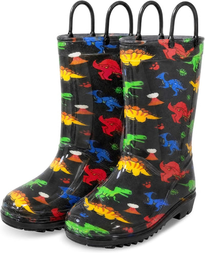 Kids Rain Boots for Boys Rain Boots Dinosaur Shark Rainboots Toddler Boy Waterproof Lightweight Easy-On Handles Outdoor