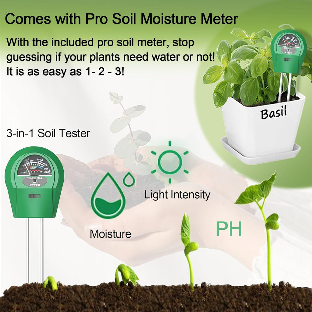 Indoor Herb Garden Kit – 10 Non-GMO Herb Seeds with Soil, Pots & Moisture Meter – Easy Windowsill Gardening Starter