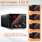 NICE-POWER DC Power Supply Variable 0~30V 0~10A, 3-Digits LED Display Current and Voltage Adjustable 150W Fixed with Encoder DC Bench Power Supply 15V 10A/30V 5A,Electroplating DIY etc PSU