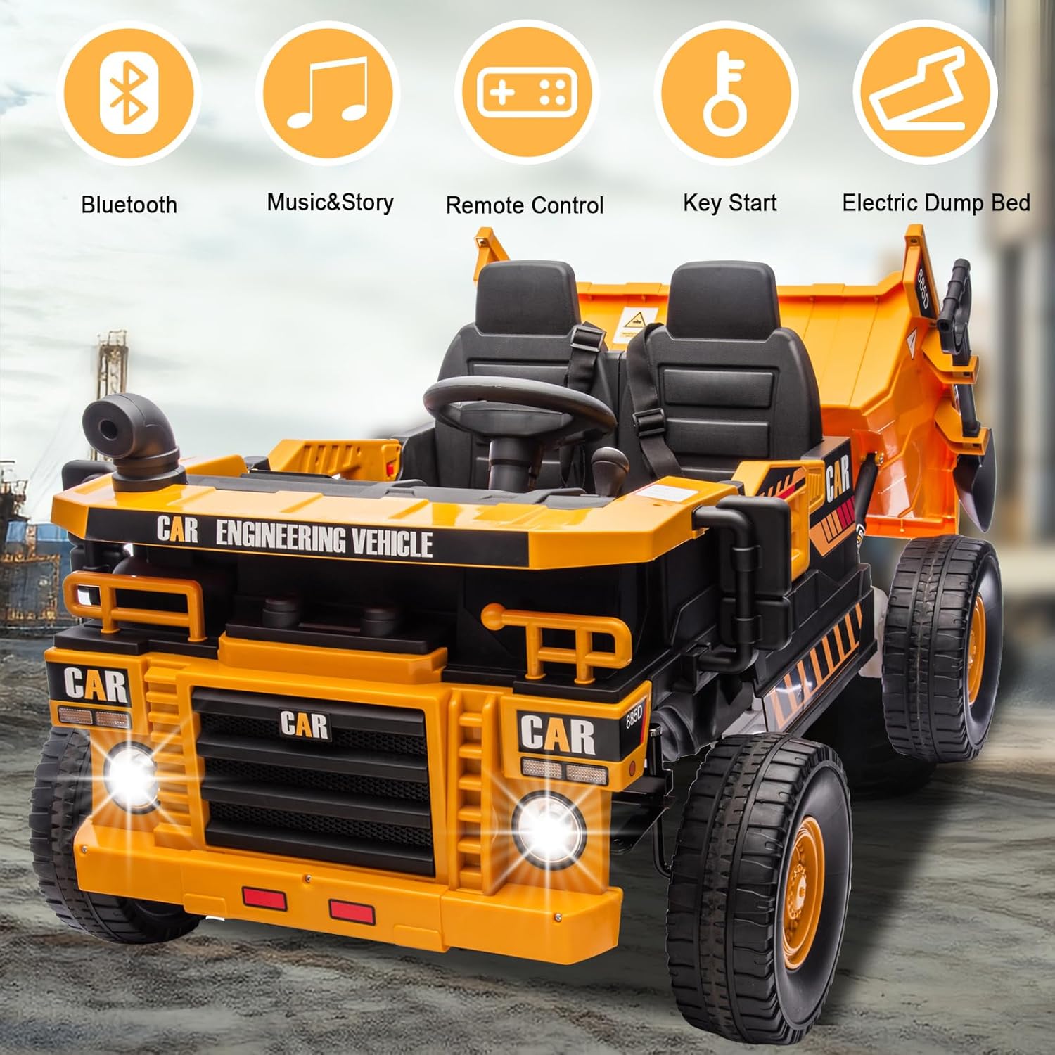 24V Ride On Toys for Big Kids Ride On Dump Truck Electric Dump Bed and Extra Shovel, Electric Toy Car for Kids Truck
