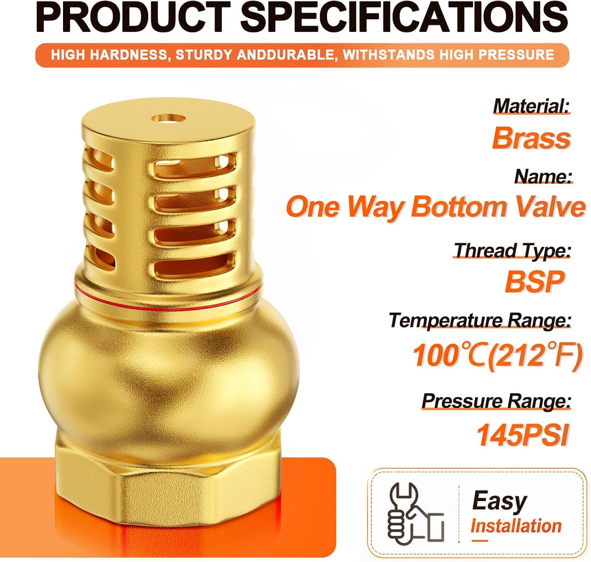 GASHER 2" FBSP Brass Foot Valve, Check Valve with Built-in Strainer