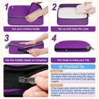4 Set/6 Set/8 Set Compression Packing Cubes Travel Accessories Expandable Packing Organizers (Cloth Pattern, 4-Purple)