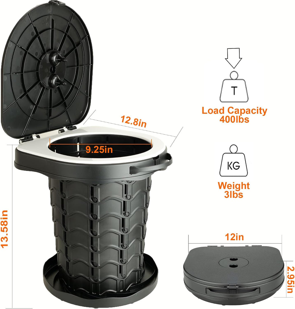 Portable camping Toilet, Foldable and Height Adjustable, Load Capacity 400lbs, with Carrying Handle, Perfect for
