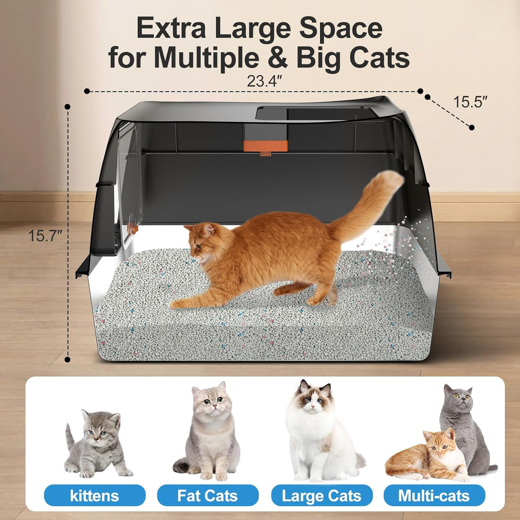 Stainless Steel Litter Box with Lid,Front Entry Top Exit Kitty LitterBox,Extra Large Enclosed Metal Cat Box with
