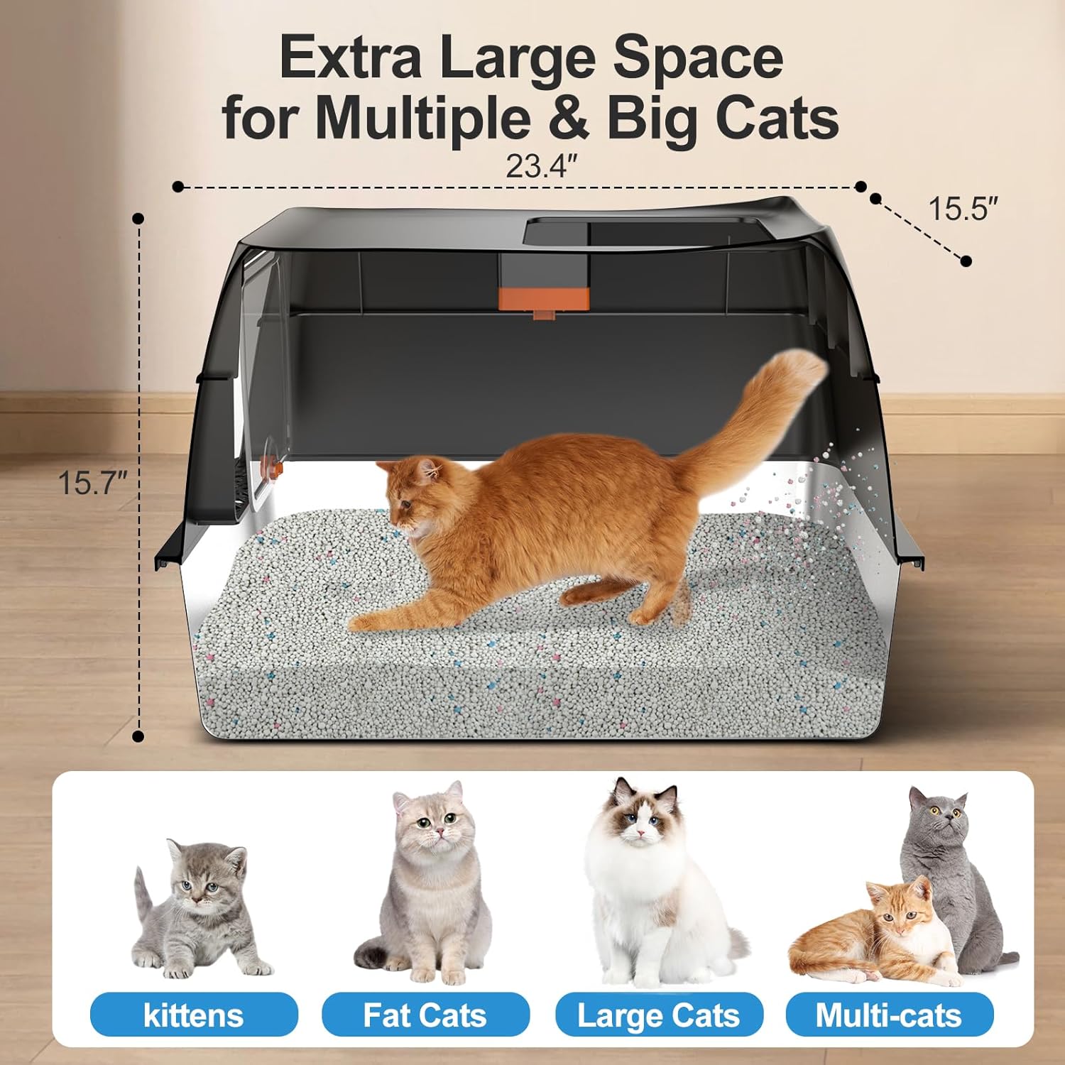 Stainless Steel Litter Box with Lid,Front Entry Top Exit Kitty LitterBox,Extra Large Enclosed Metal Cat Box with