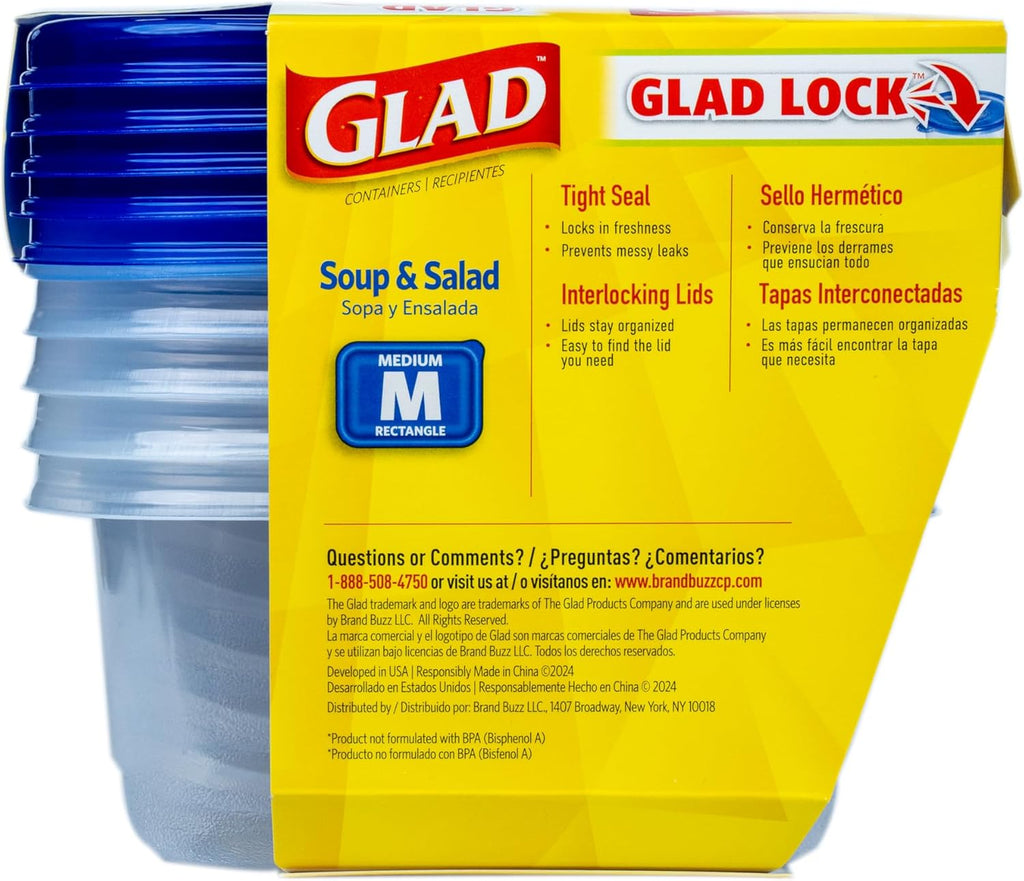 GladWare Medium Rectangle Food Storage Containers with Lids, BPA Free Plastic for Soups Salads and Meal Prep