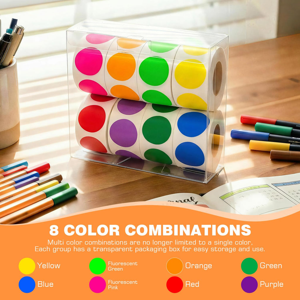 1 Inch 8 Colored Dot Stickers, 4000PCS Round Sticker Label Dots