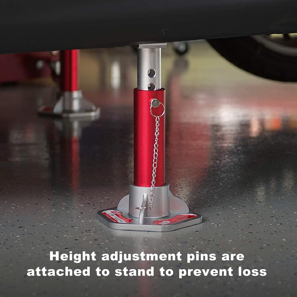 T43004 Torin Aluminum Jack Stands with Locking Support Pins: 3 Ton (6,000 lb) Capacity, Red/Silver, 1 Pair