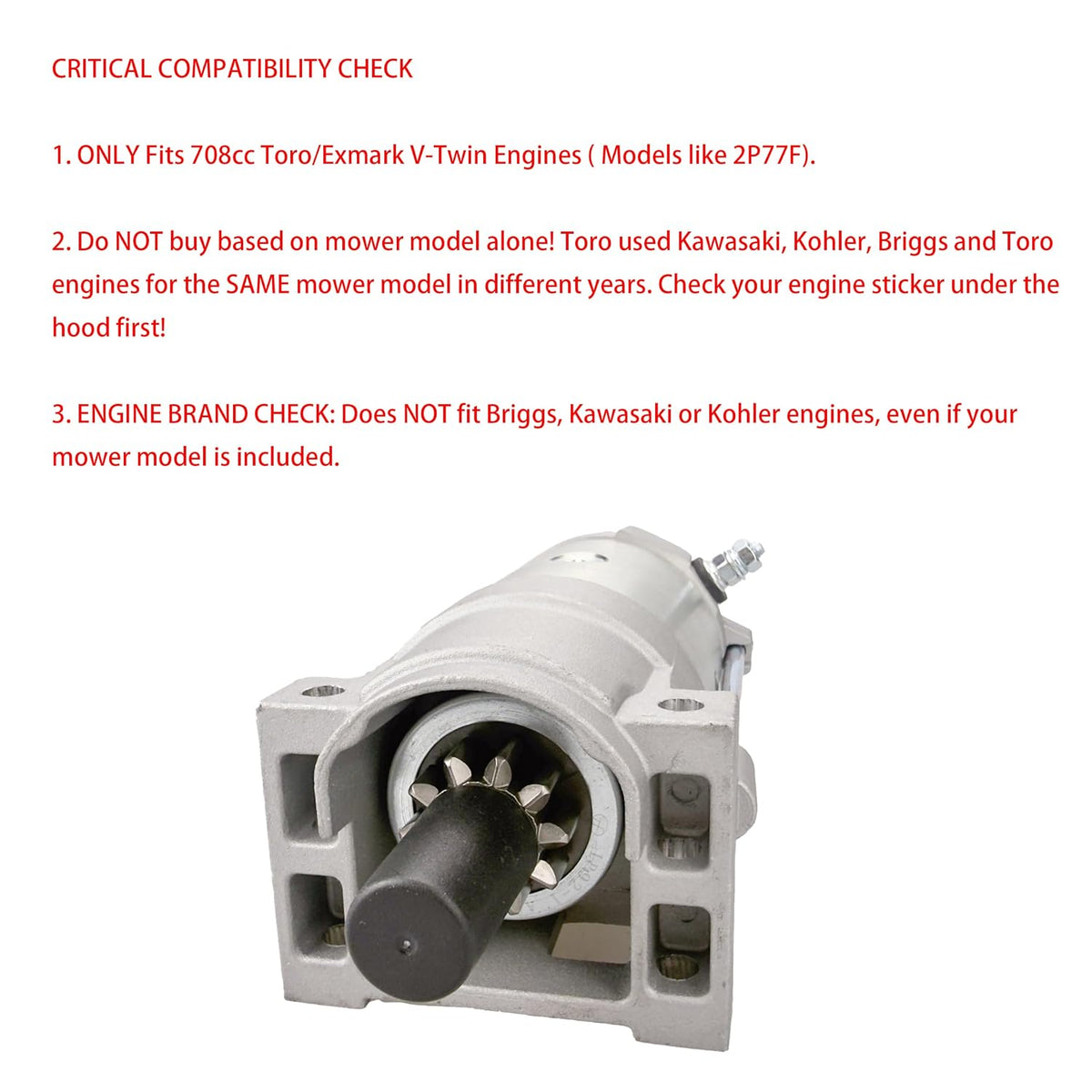 Starter Motor 136-7880 for Toro Emark Timecutter Riding Mower 708cc Engine