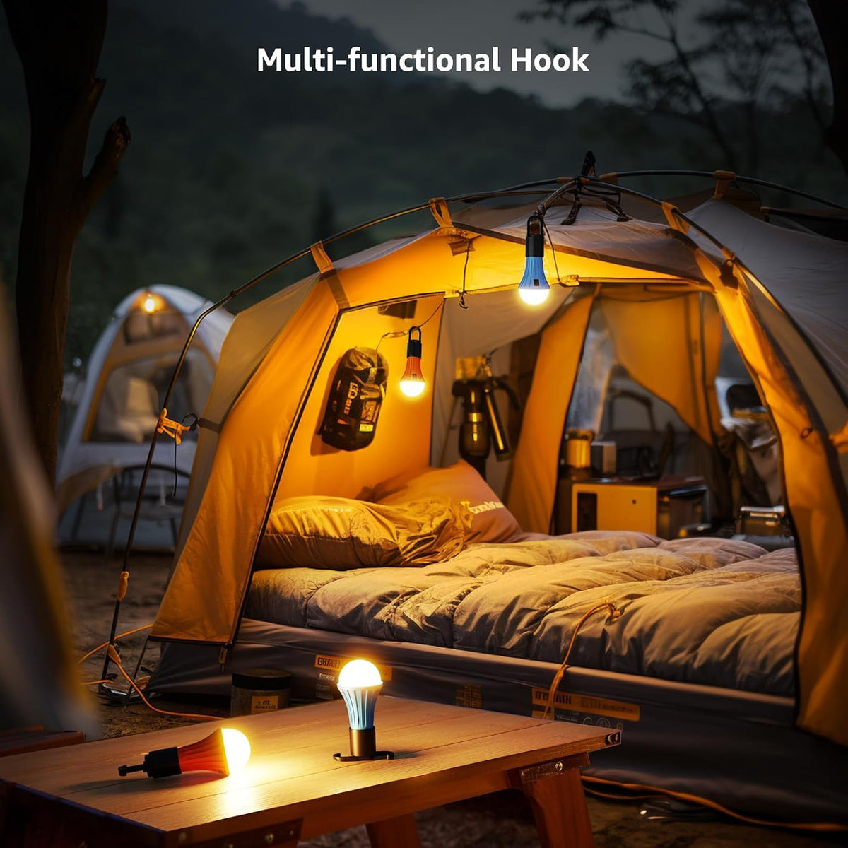 LED Rechargeable Camping Lantern with 7 RGBW Light Modes, 2Packs | Portable Tent Lights, Camping Essentials, Hanging