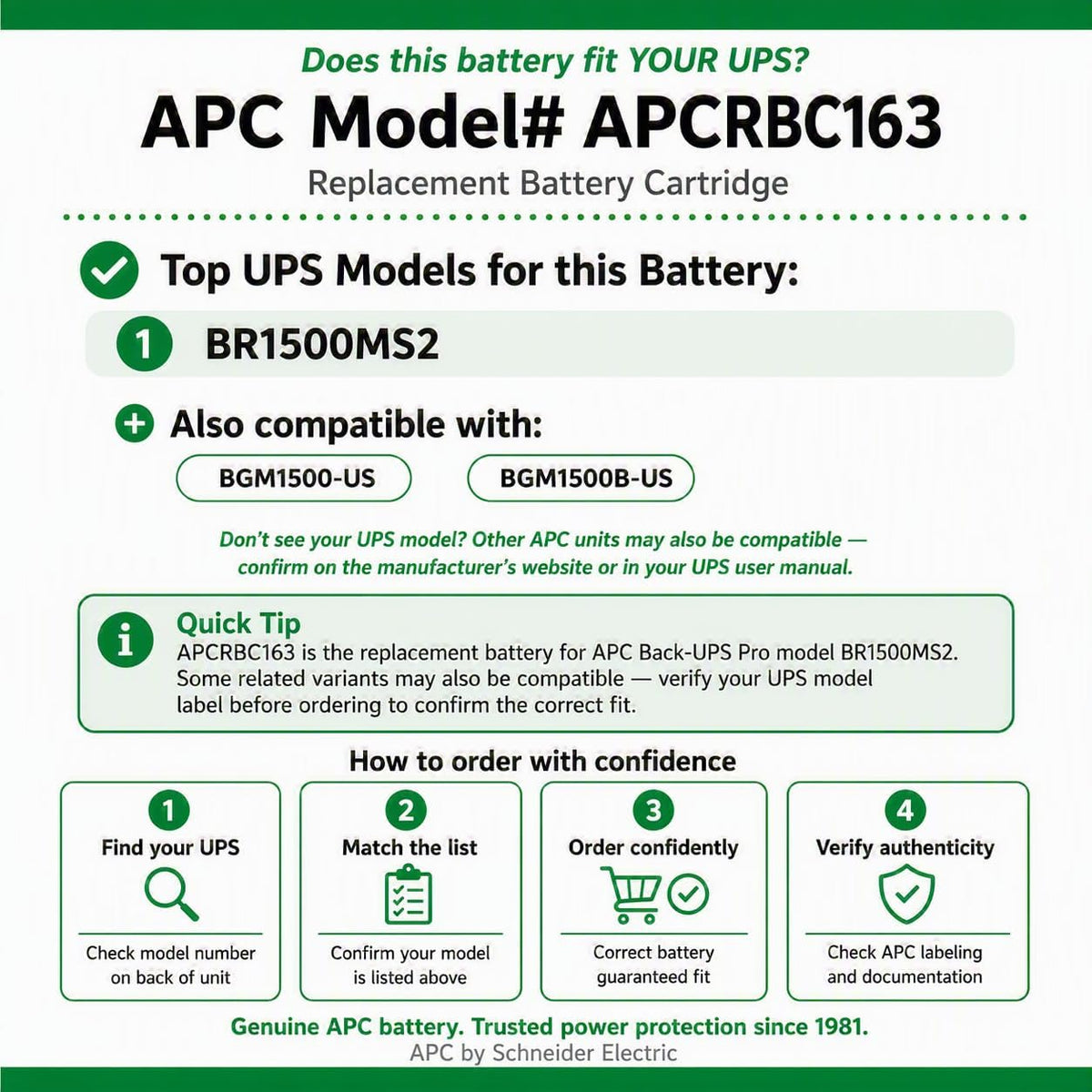 APC Genuine UPS Replacement Battery APCRBC163 for Sine Wave UPS BR1500MS2