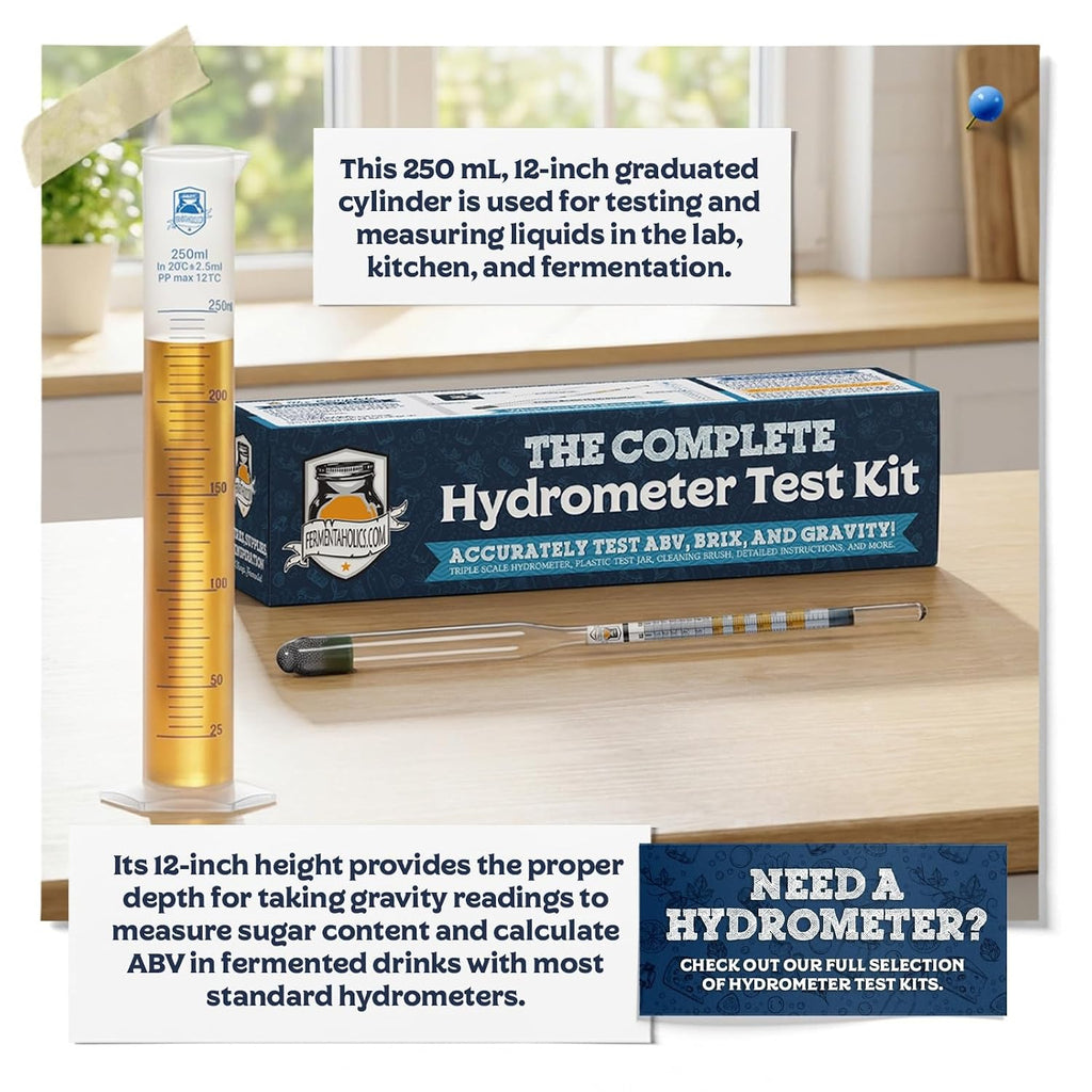 Hydrometer Test Jar & Measuring Cylinder - Test Homebrewed Beer, Wine, Mead, Cider, & Fermented Beverages