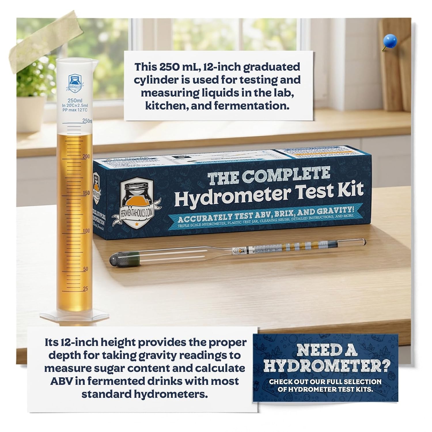 Hydrometer Test Jar & Measuring Cylinder - Test Homebrewed Beer, Wine, Mead, Cider, & Fermented Beverages