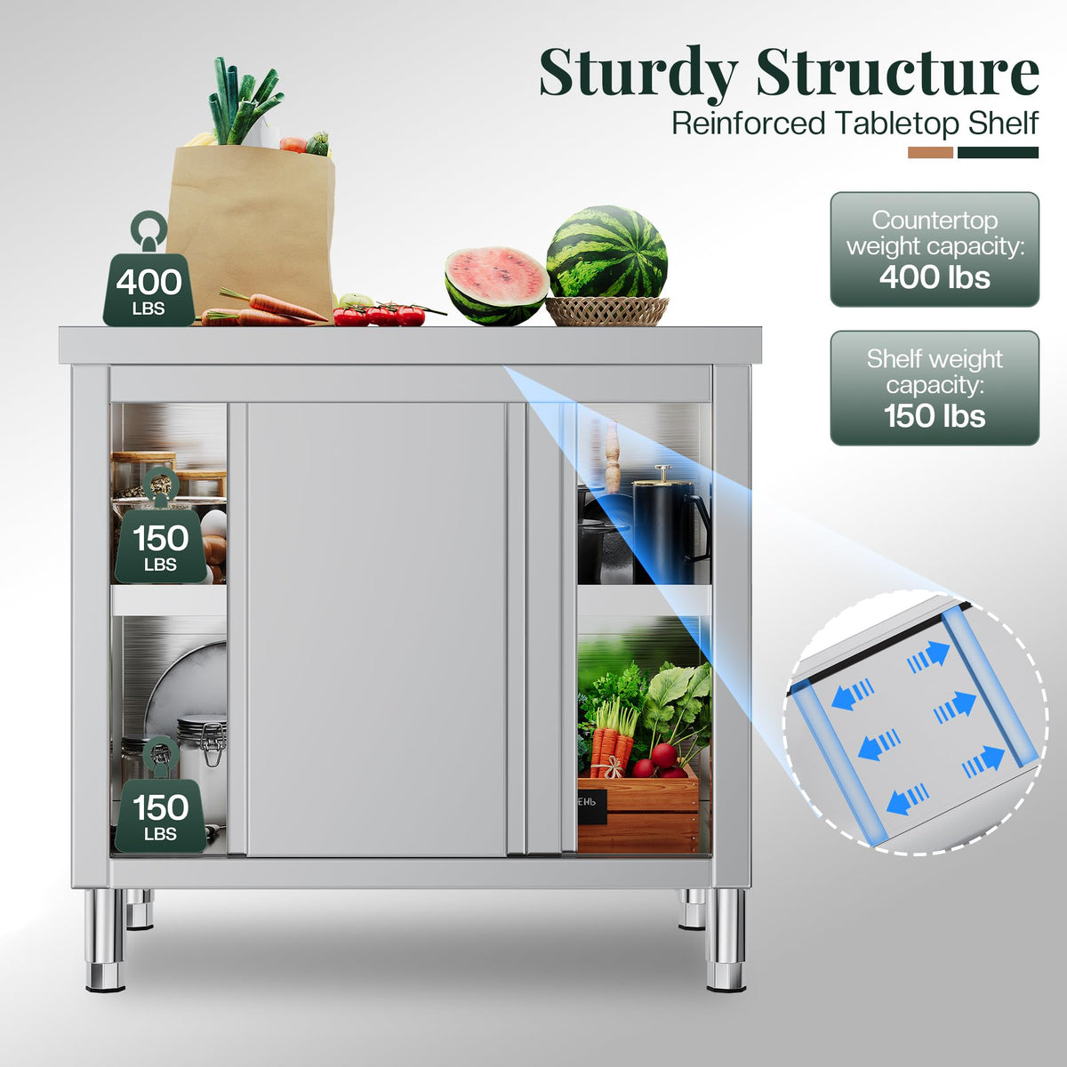 36-Inch Stainless Steel Work Table with Cabinet