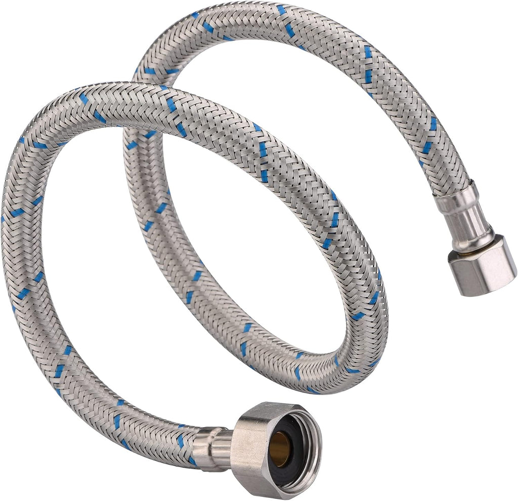 Braided Stainless Steel Faucet Supply Lines, 24 Inches | 1/2-inch FIP x 3/8-inch Compression, Faucet Connector