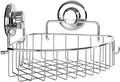 Corner Shower Caddy with Suction Cups and 3M Adhesive Mounting Discs for porous surfaces - Stainless Steel Basket for