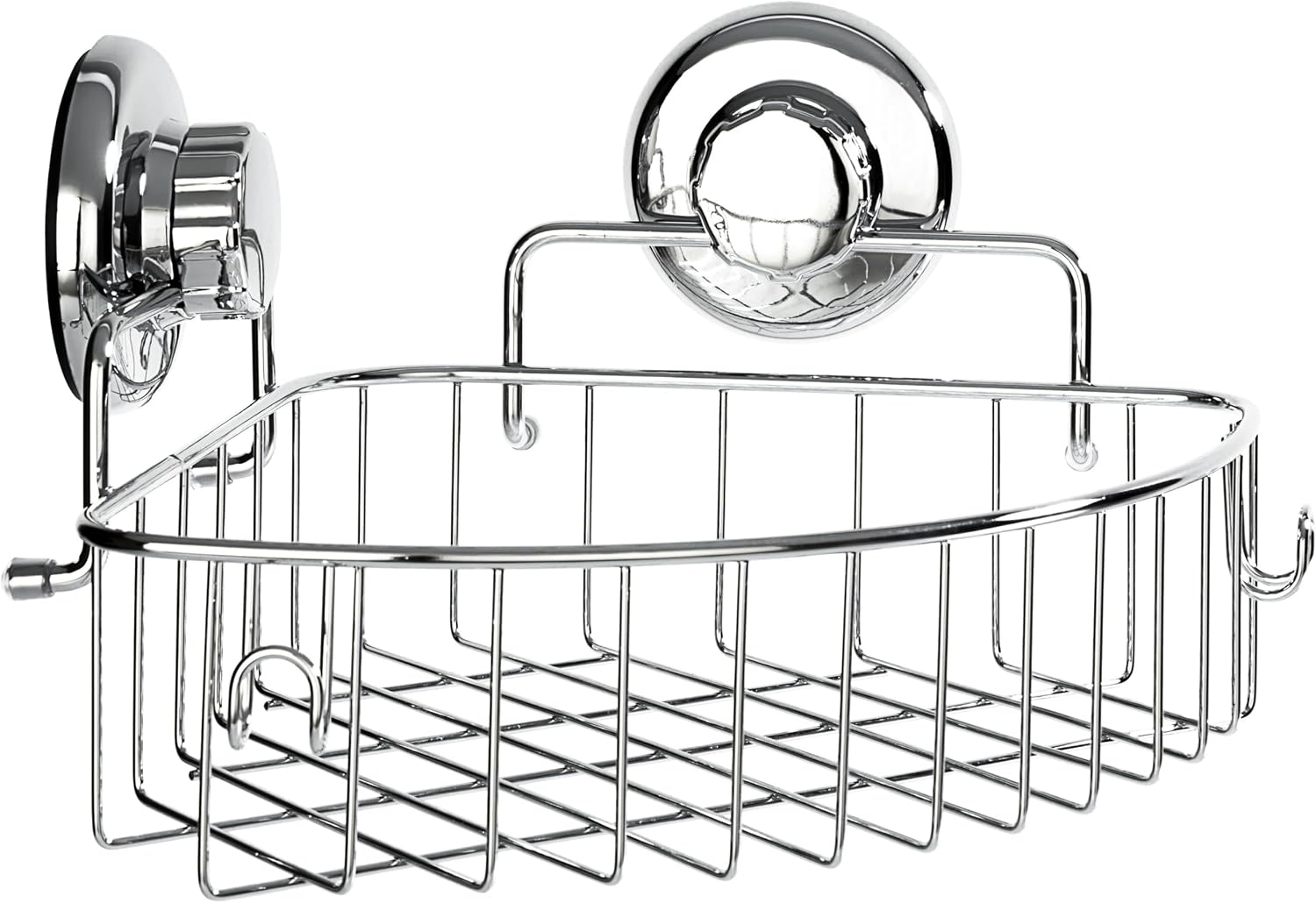 Corner Shower Caddy with Suction Cups and 3M Adhesive Mounting Discs for porous surfaces - Stainless Steel Basket for