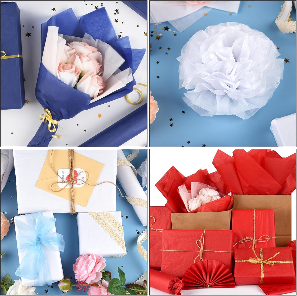 60 Sheets Red Blue White Tissue Paper for Gift Bags Flower Packaging