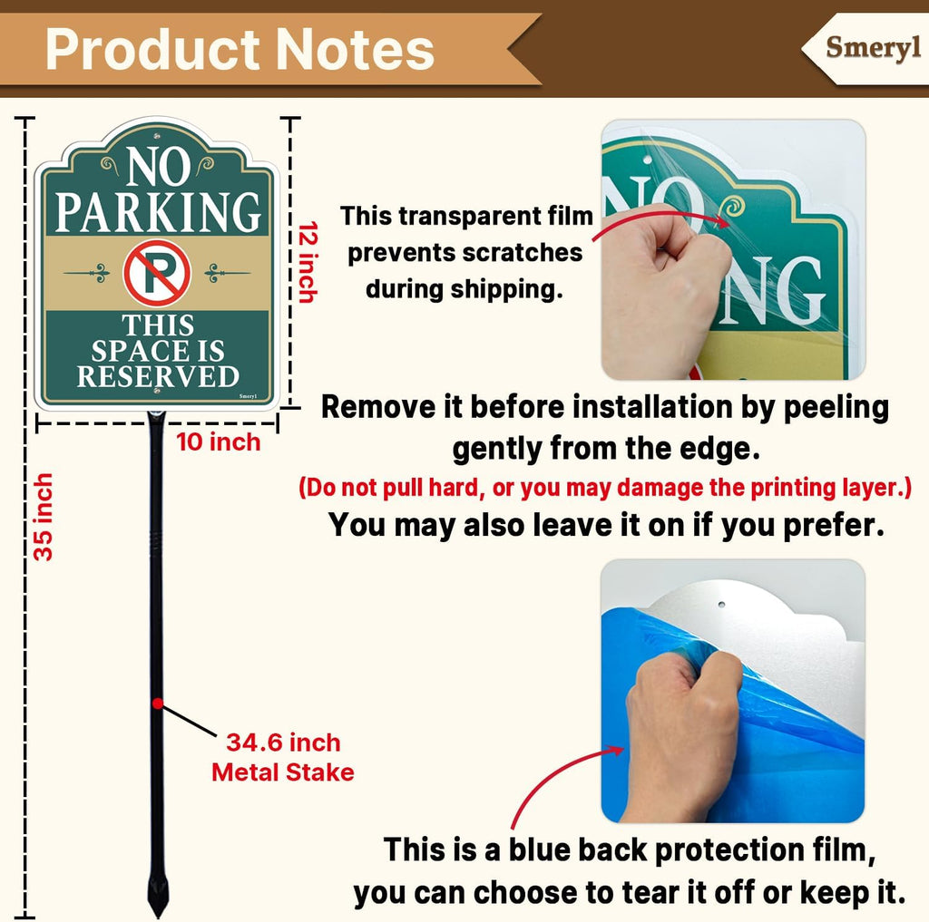 No Parking This Space Is Reserved Sign with 34.6" Stake for Yard | 12" x 10" No Parking Signs With Stand, Rust-Free