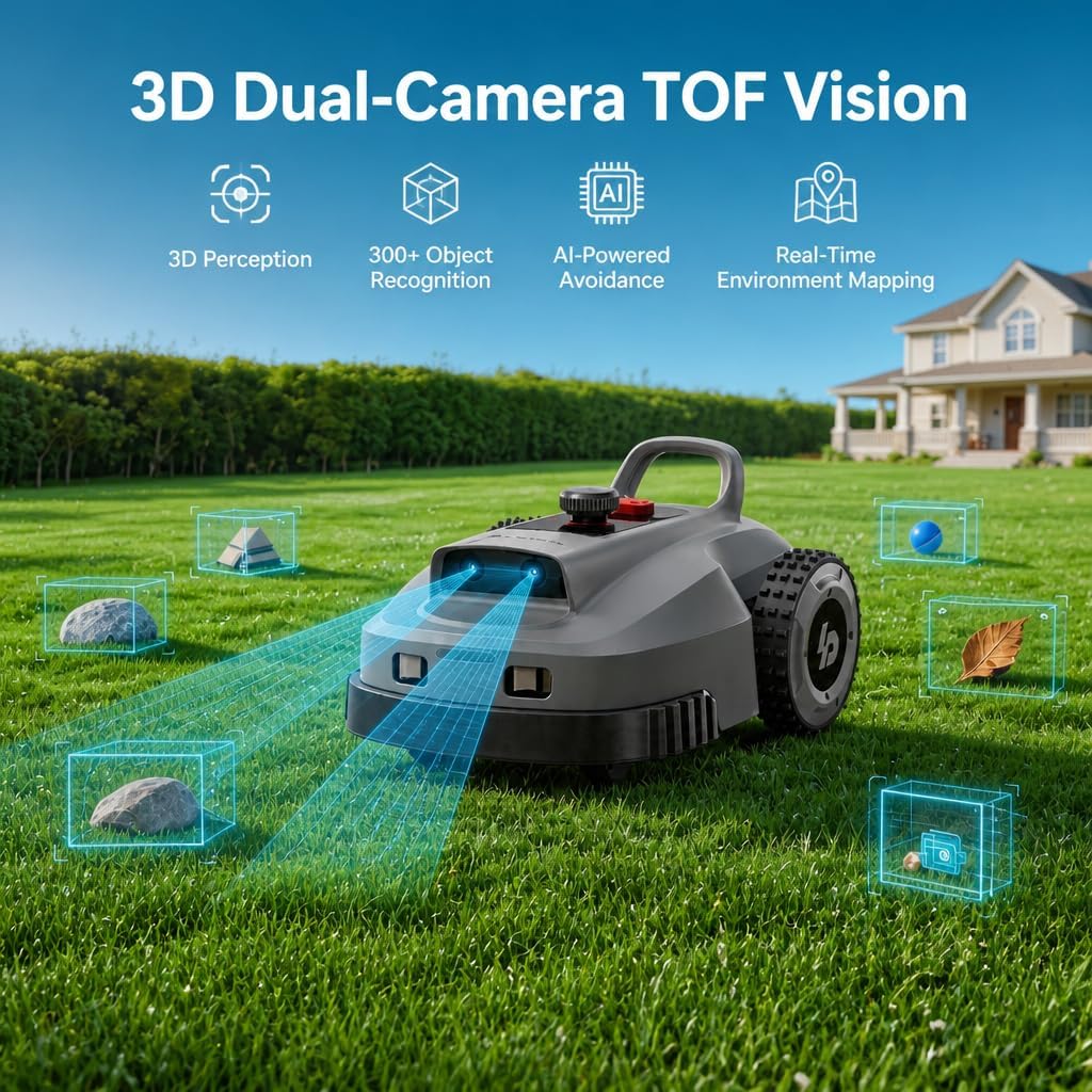 Robot Lawn Mower, Wire-Free Robotic Mower for 0.99 Acres, No Perimeter Wire, Auto-Mapping, RTK + AI 3D Vision