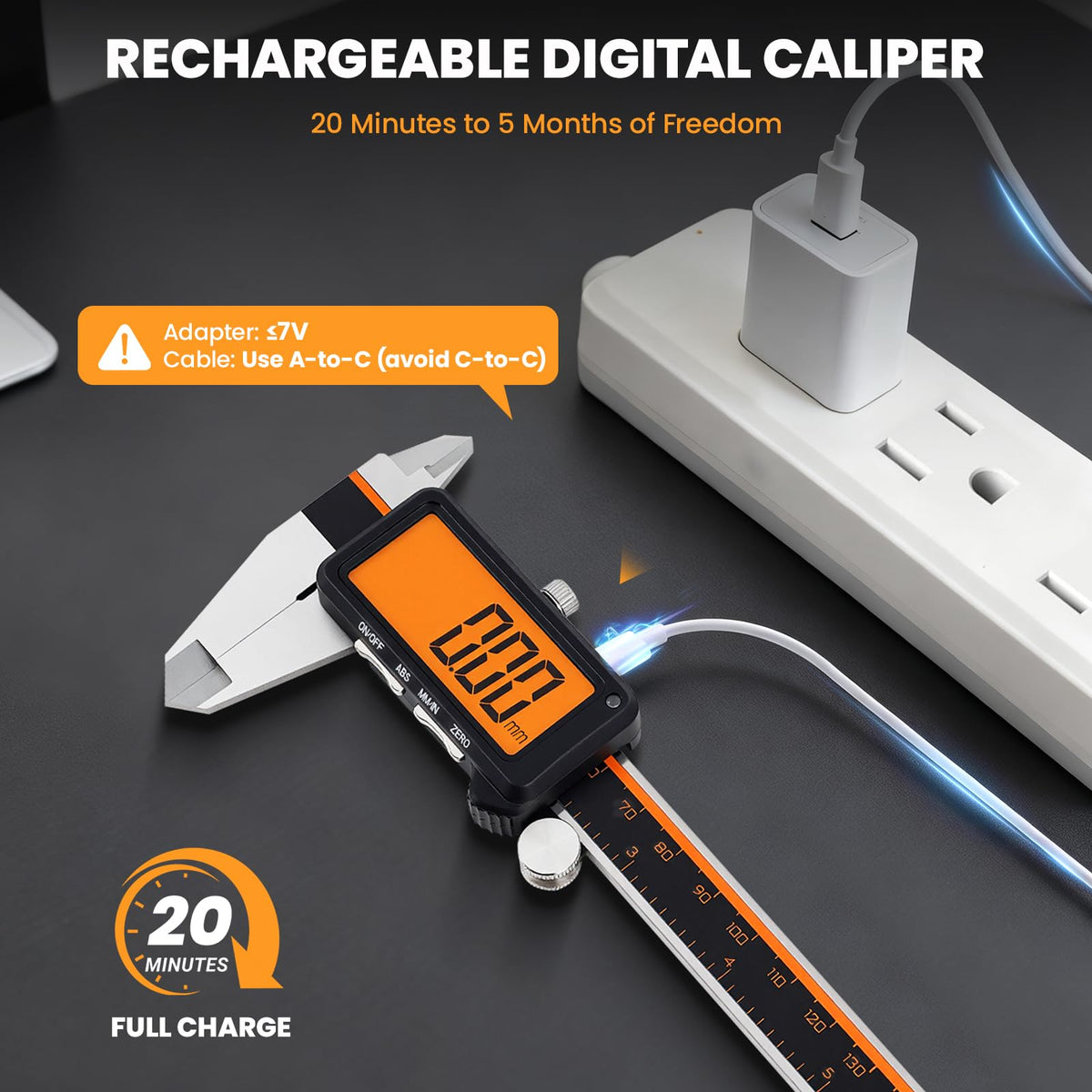 HARDELL Digital Caliper 6" USB-C – Anti-Glare Orange Screen(No Backlight)
