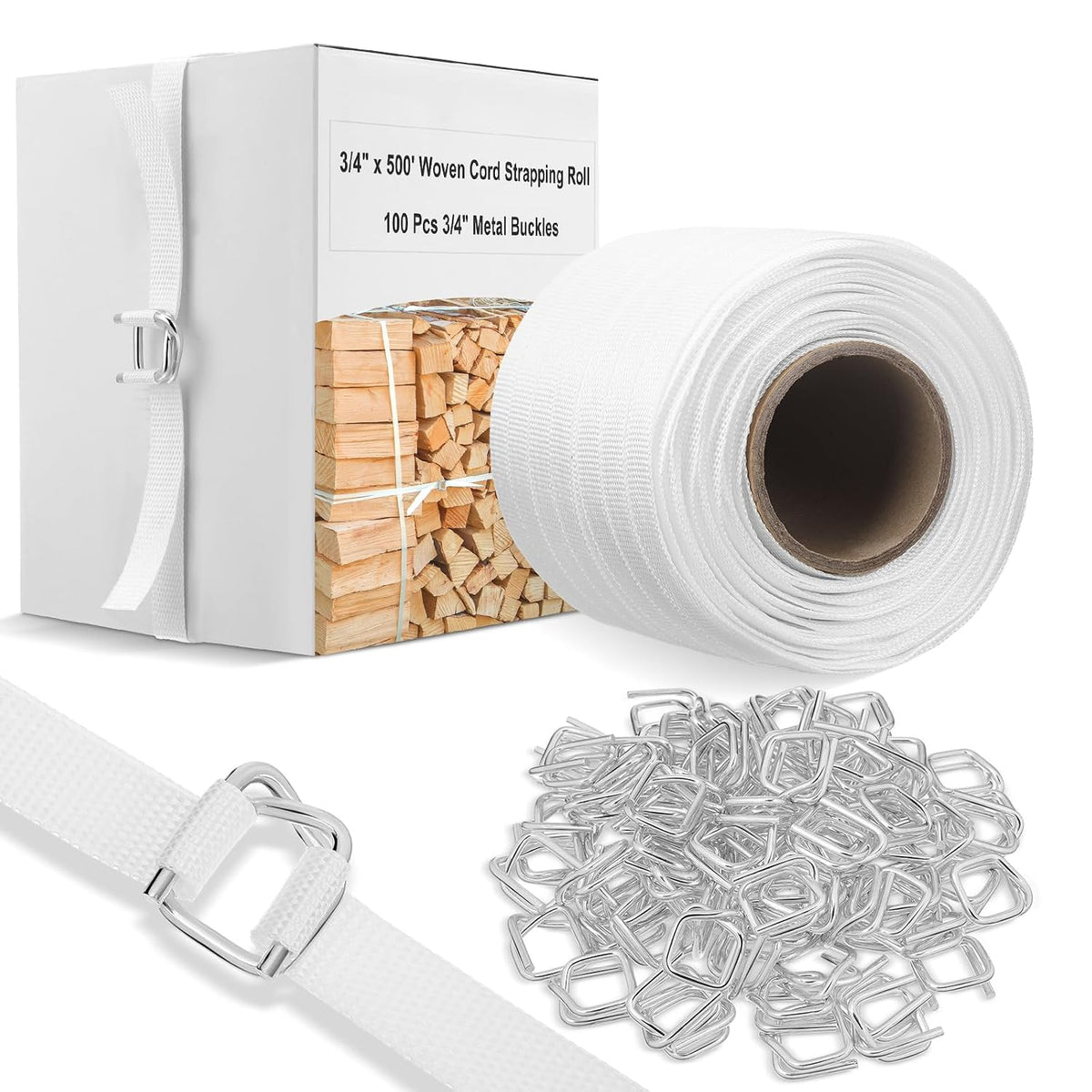 3/4" x 500' Woven Cord Strapping Kit, White