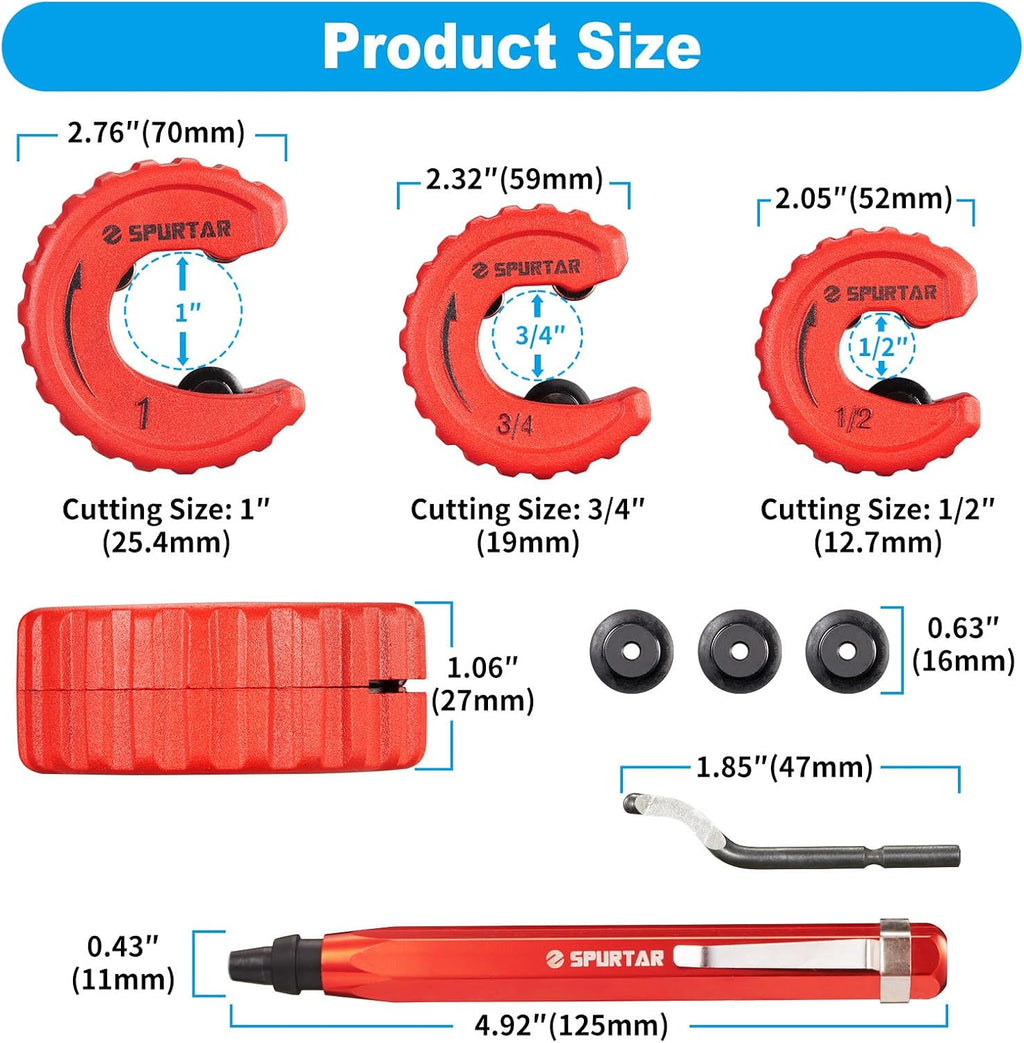 4pcs Pipe Cutter Tool Set with Deburring Tool for Copper Tubing | 3pcs Tubing Cutter 1/2" 3/4" 1" and 1pc Deburring
