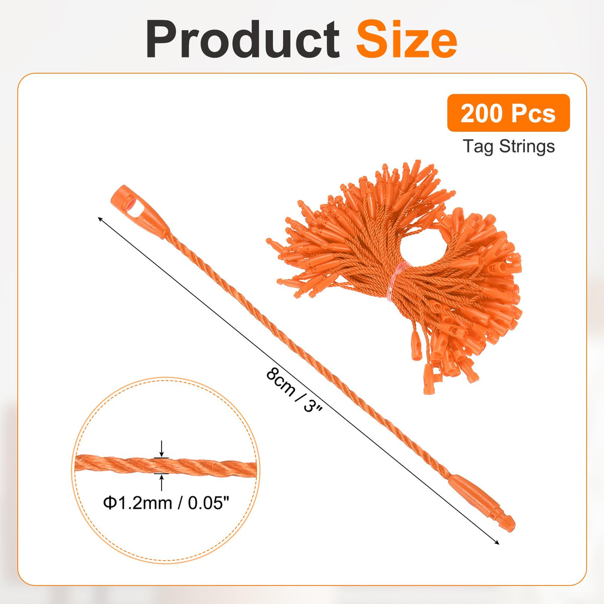 3" Polyester Hang Tag String Price Tag Ties Orange 200 Pcs