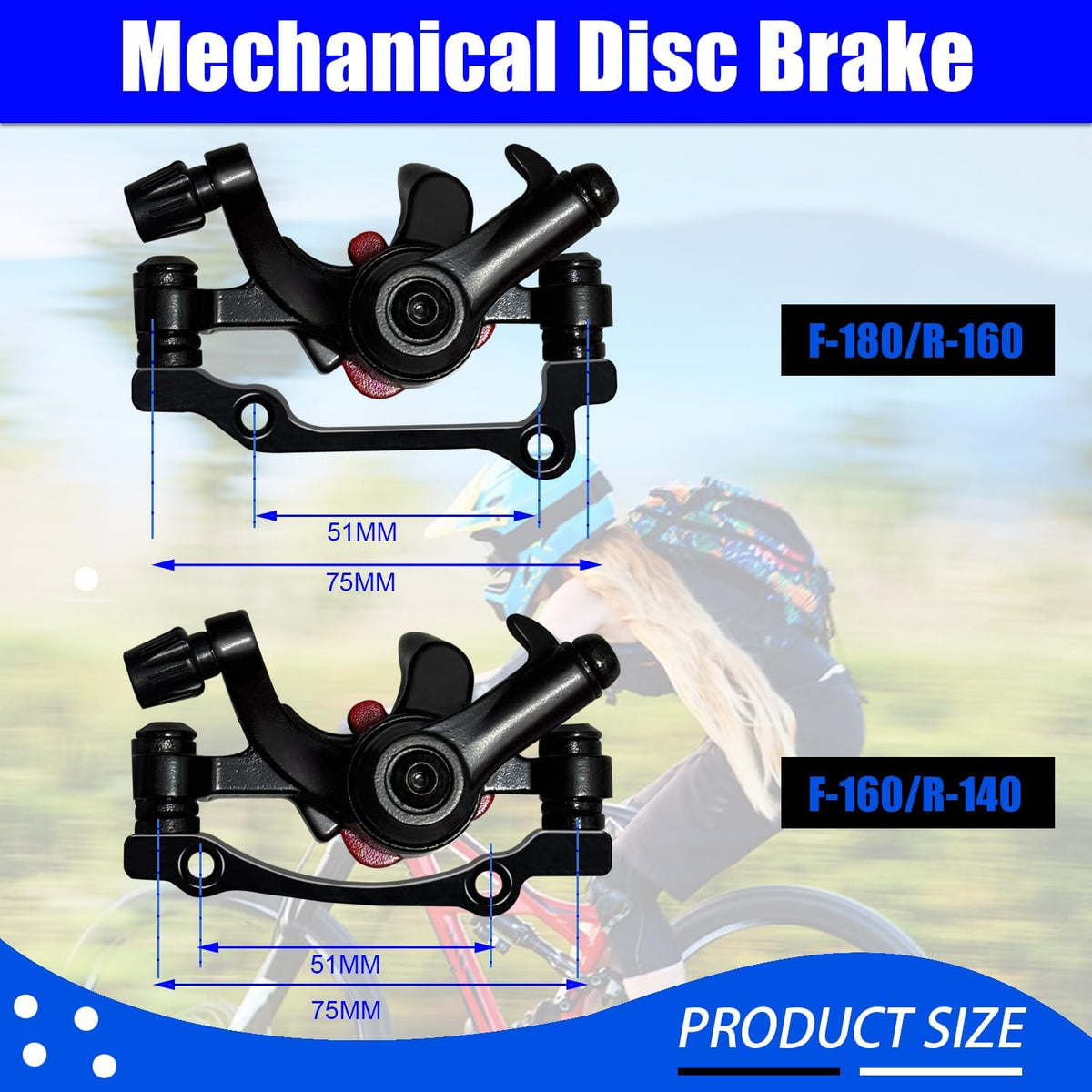 1 Pairs Bike Brakes, Aluminum Alloy Bicycle Disc Brake, Universal Front and Rear Mechanical Disc Brake Calipers Clamp for Folding Bikes, Road Bikes Mountain Bike BMX