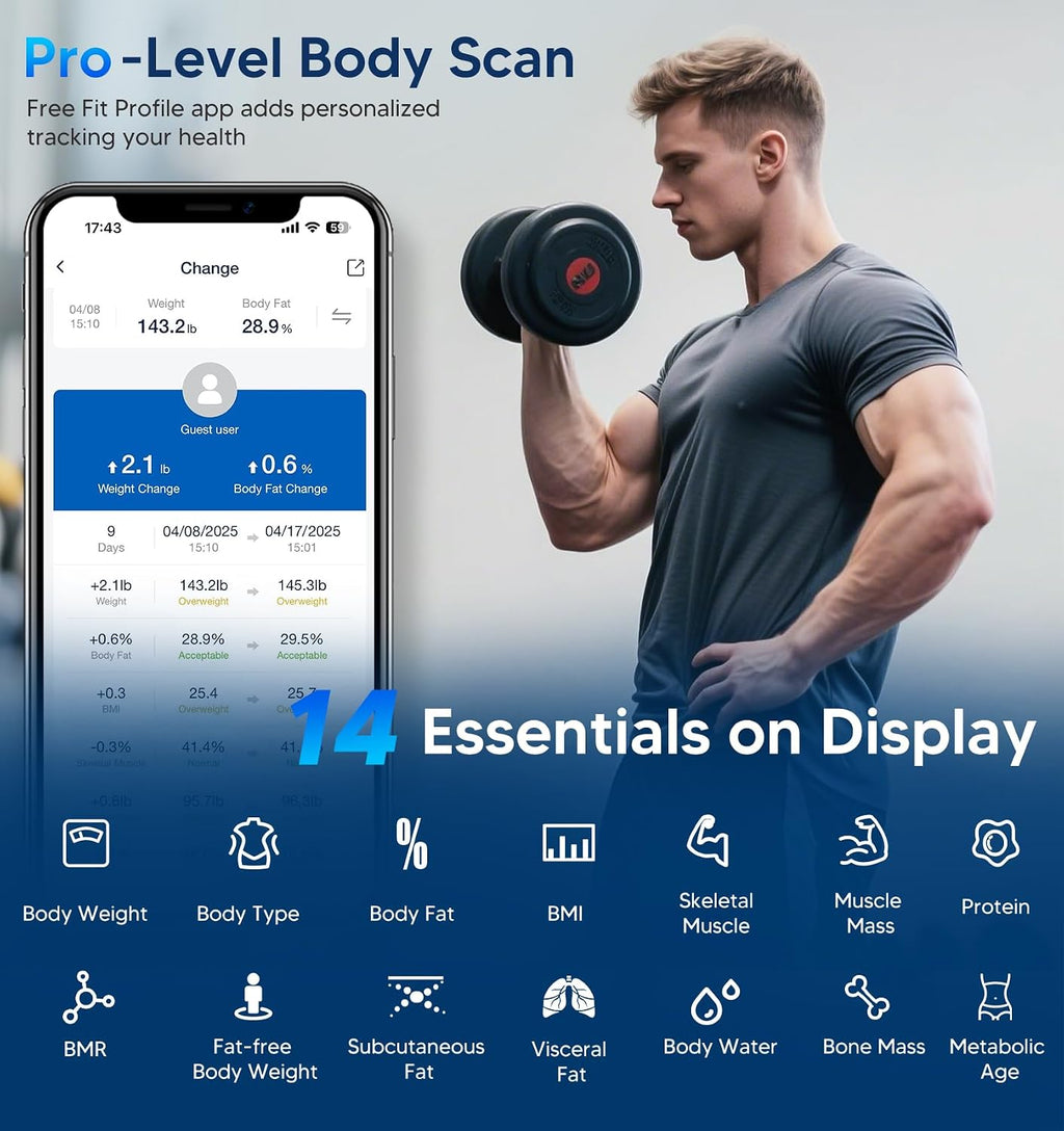 Smart Scale for Body Weight, BMI, Body Fat, Muscle Mass, Large Display | 14 Metrics Body Composition Scale for