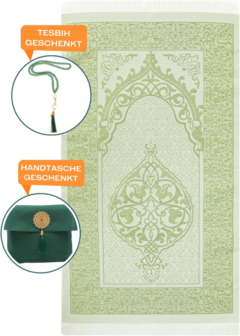 Muslim Prayer Rug with Tasbih and Portable Bag, Muslim Gift for Women Men, Mubarak Islamic Box, Soft Mat Islam Gifts