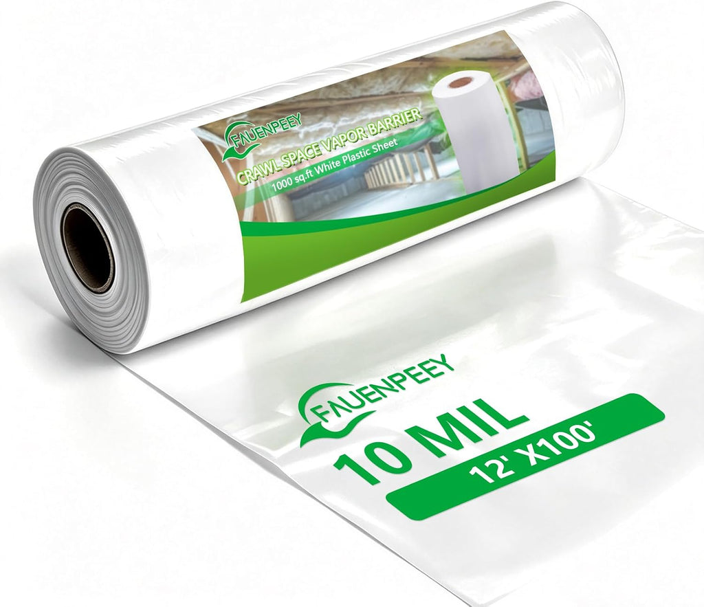 White Crawl Space Vapor Barrier, 12x100FT 10 mil Plastic Sheeting
