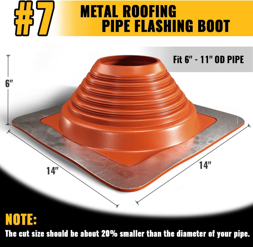 #7 Metal Roof Vent Flashing, Silicone Roof Vent Boot, Red, 1-Pack
