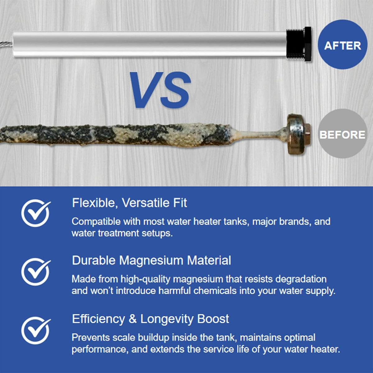 44" Flexible Magnesium Anode Rod for Hot Water Heater Includes Socket, Tape