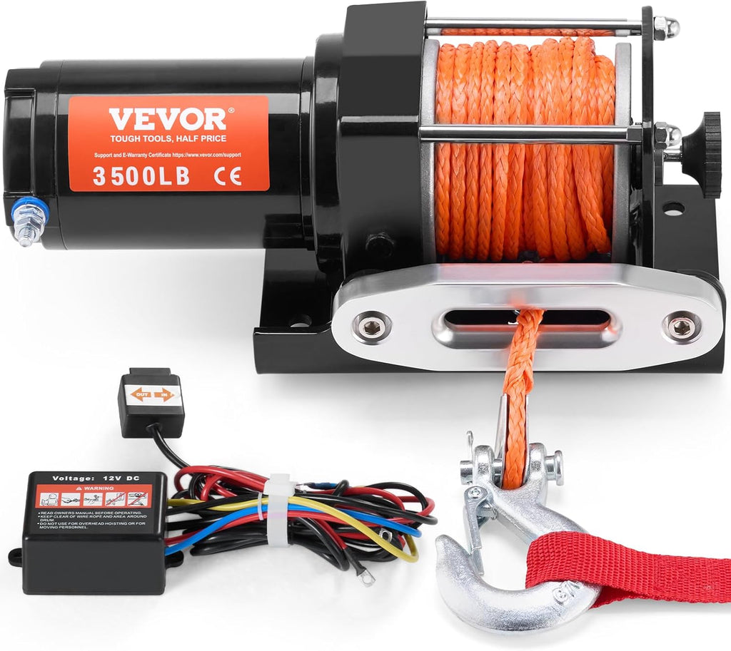 Electric Winch, 3500 lb Line Pull Capacity, 12V DC ATV Winch with Φ3/16 in x 39 ft 12 Strands Synthetic Rope &