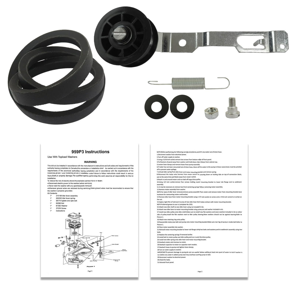 UDLOVU 959P3 Idler Pulley Kit Fits Huebsch & Unimac & Ipso HWTZ20N