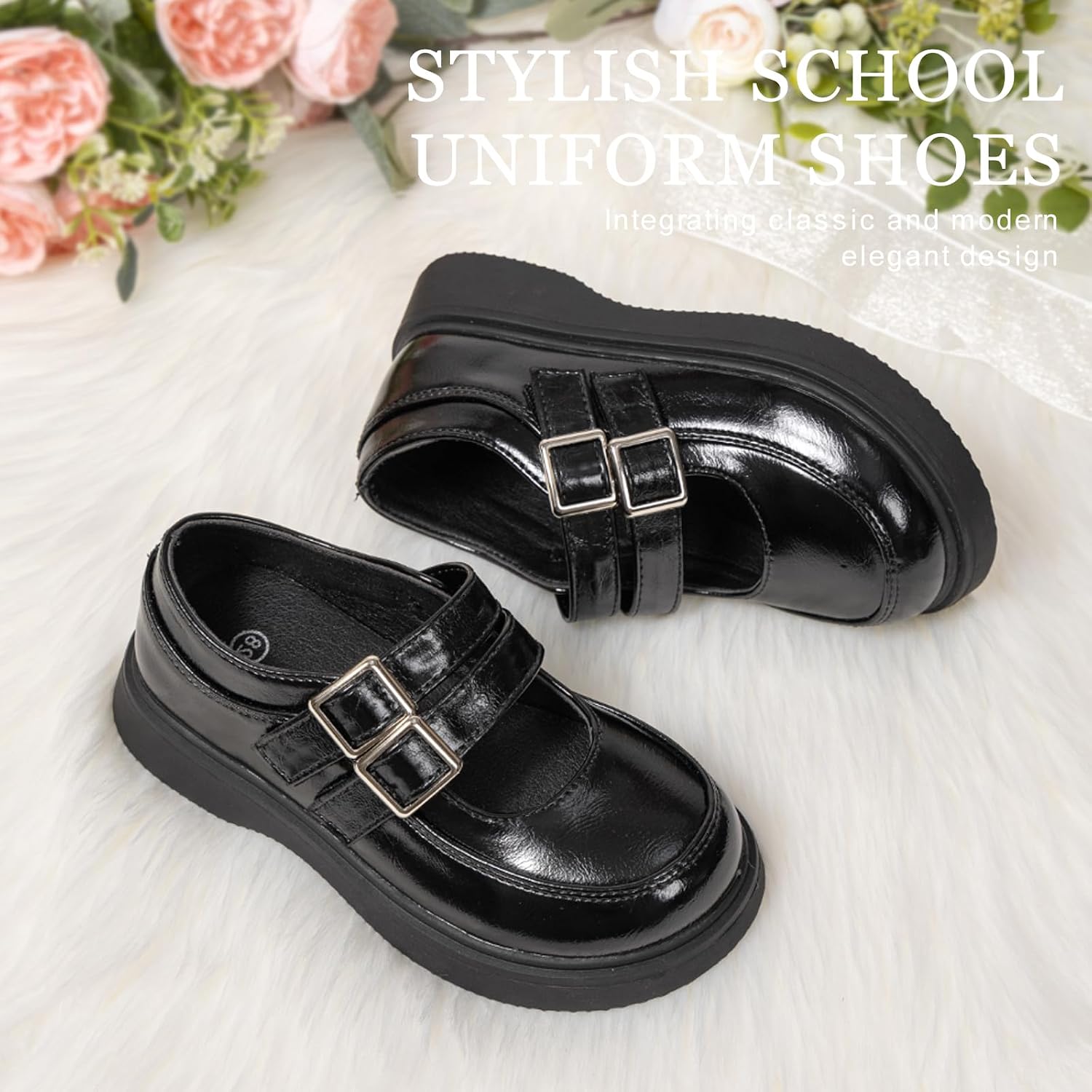 Toddler Girls Dress Shoes School Uniform Mary Jane Flats Little Kids Oxfords Comfortable Slip on Platform Flats for