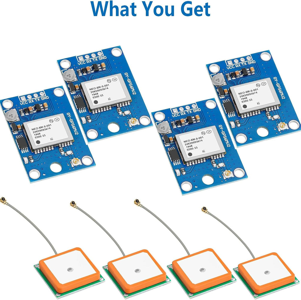 4 Pack GY-NEO6MV2 NEO-6M GPS Module - Flight Controller Module Board 3V-5V with Super Strong Ceramic Antenna Compatible with Ar duino ESP 32 Rasp Berry P i EEPROM APM 2.5