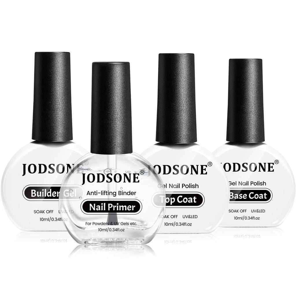 4 Bottle 10ML Nail Primer Base Coat Top Coat and Builder Gel Glossy Durable Long Lasting Gift for Girls at Home Salon