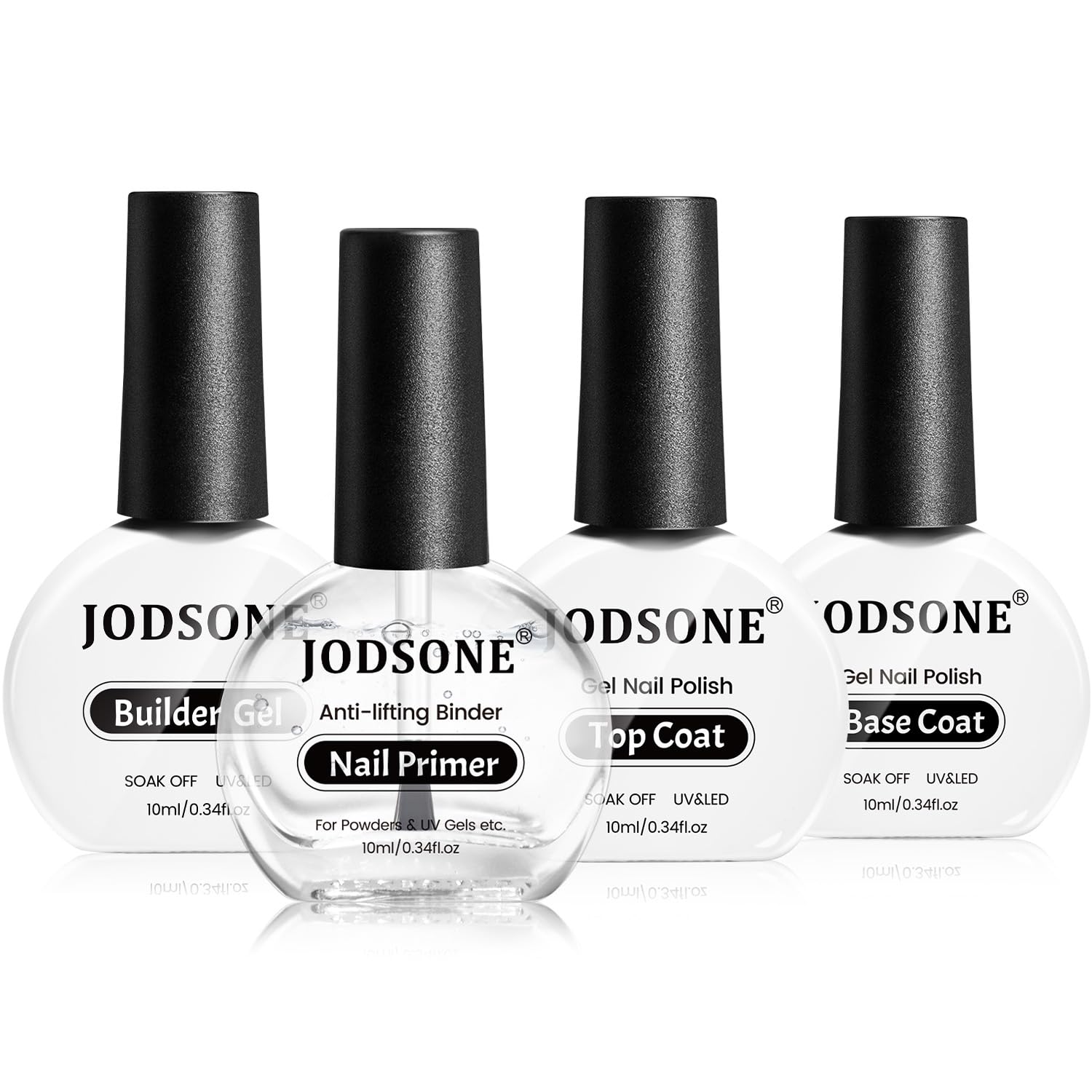 4 Bottle 10ML Nail Primer Base Coat Top Coat and Builder Gel Glossy Durable Long Lasting Gift for Girls at Home Salon