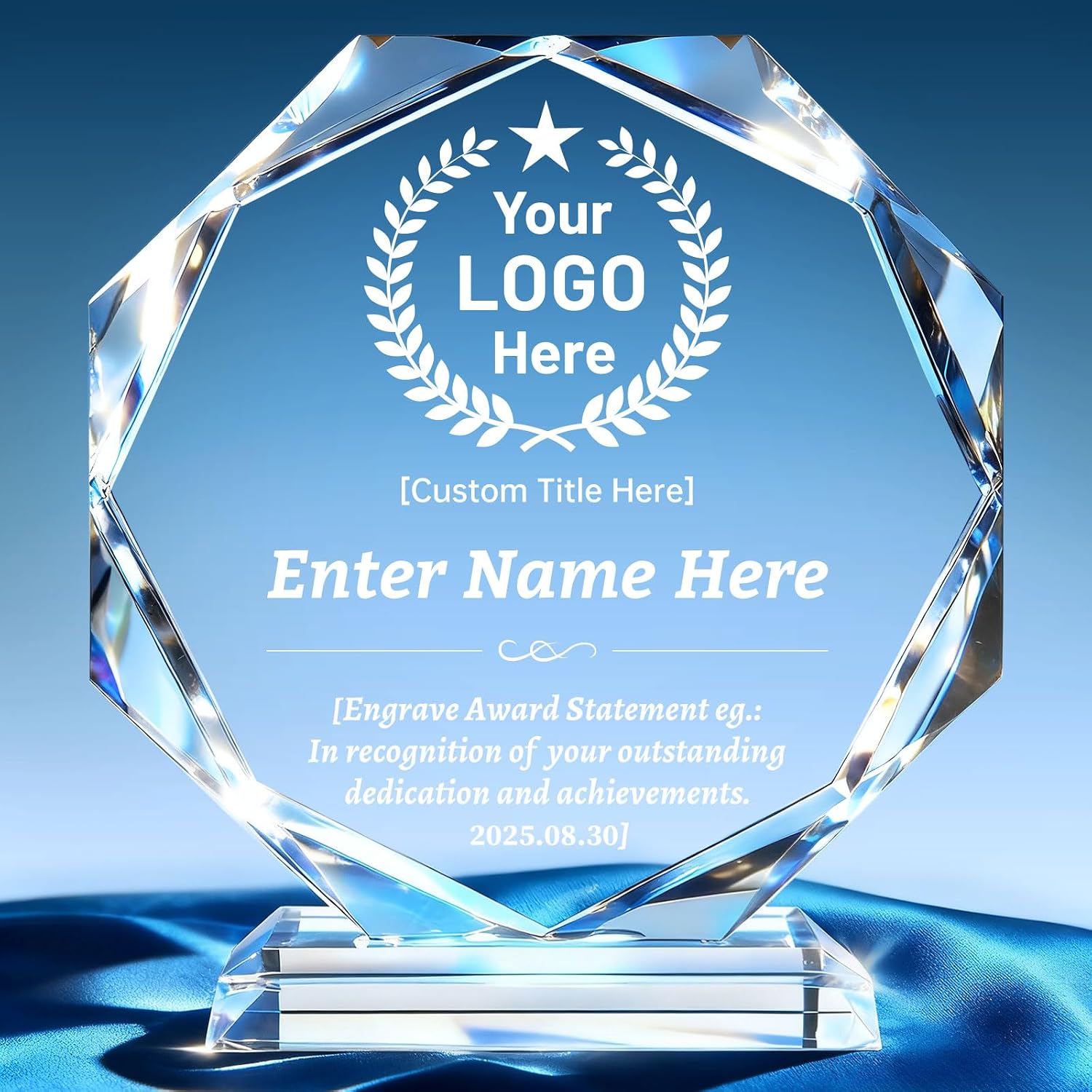 Custom Crystal Trophy Award, Custom Plaque Personalized Engraved with Logo Text, Employee Appreciation Gifts Bulk