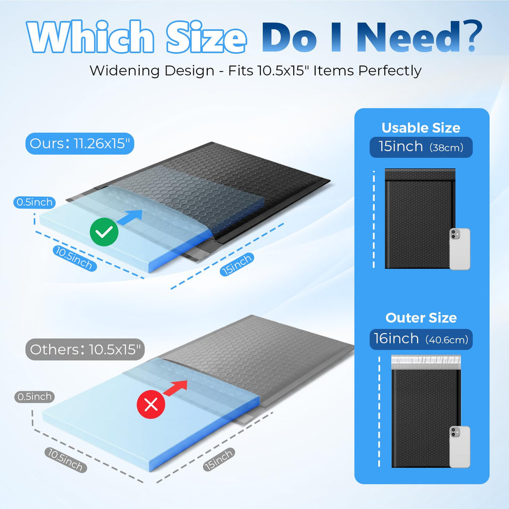 Bubble Mailers True 10.5x15" Usable Size Padded Envelopes 100Pack