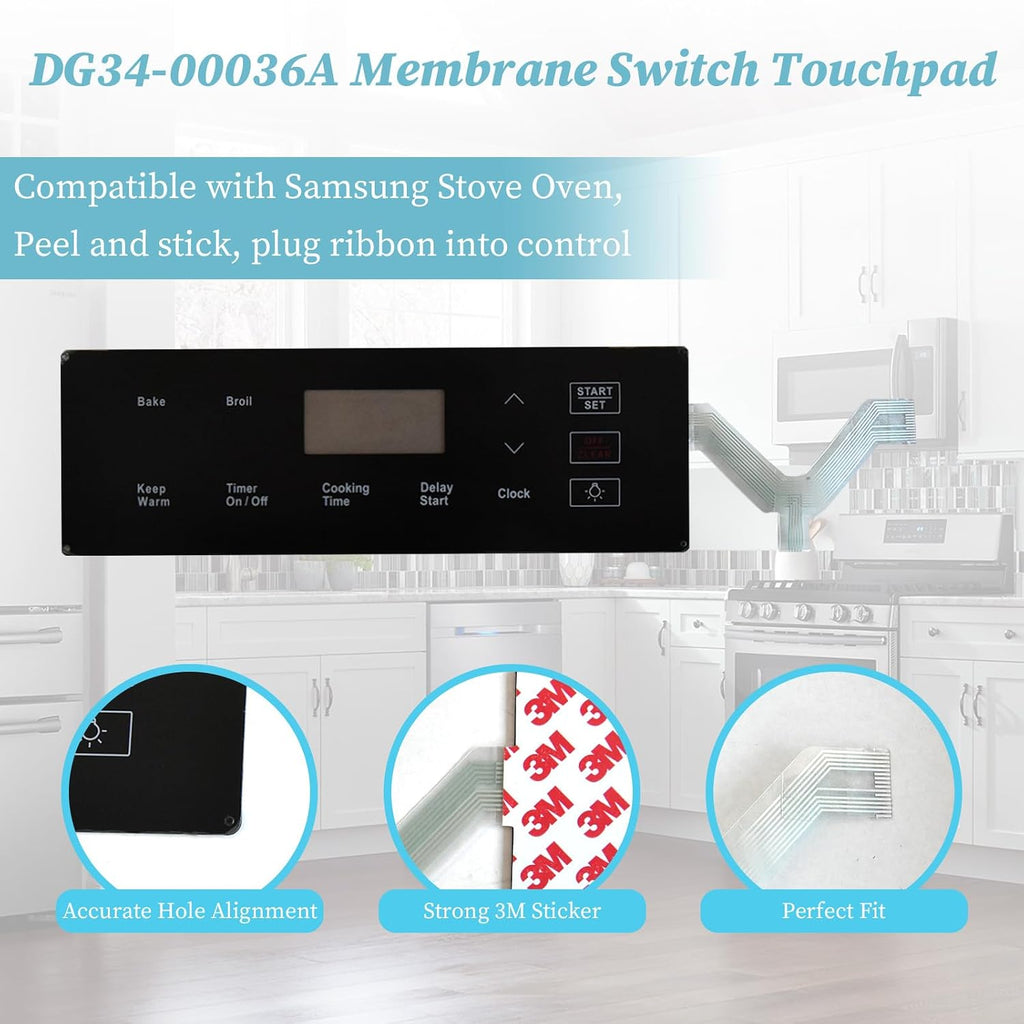 DG34-00036A Range Switch Membrane Touchpad, Replacement Control Panel Compatible with Samsung Gas Oven Range, Replaces AP6244840 PS12086104