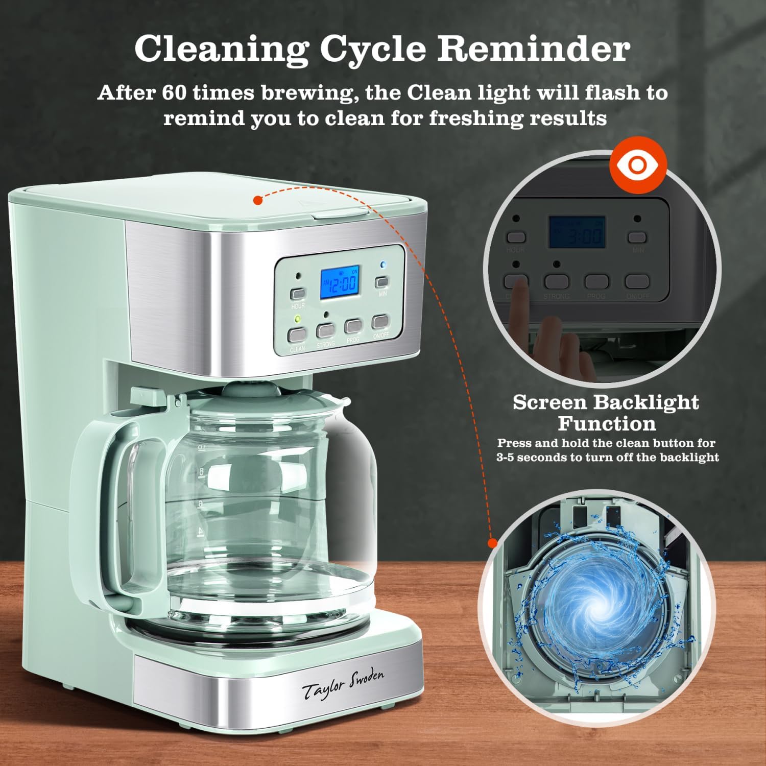 12-Cup Programmable Coffee Maker, Green & Stainless Steel | Regular & Strong Brew Drip Coffee Machine for Home and