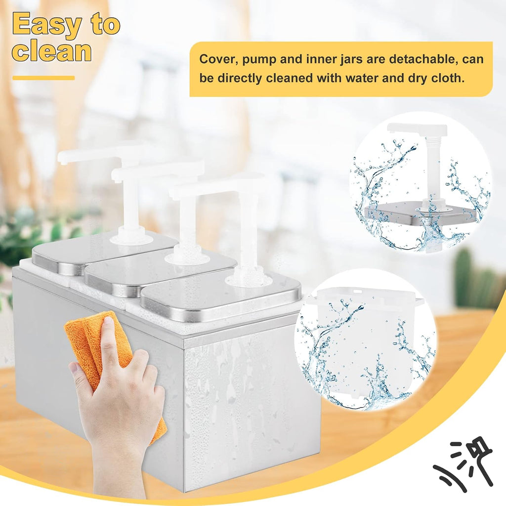 Commercial Sauce Dispenser Pump, 6L Condiment Pumps Station with Food-Grade Containers & Pumps