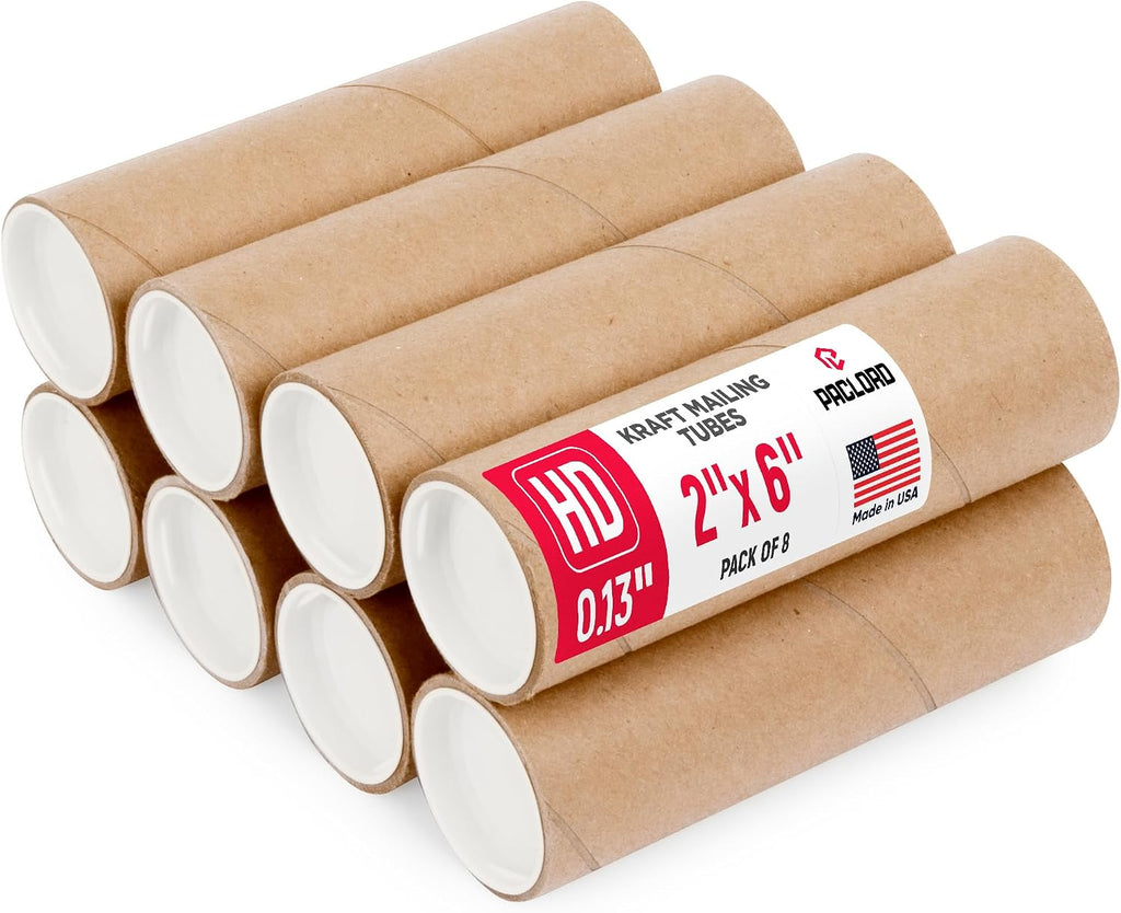 2" x 6" Heavy Duty Made in USA Kraft Paper Mailing Tube, 8 Tubes, 16 Caps