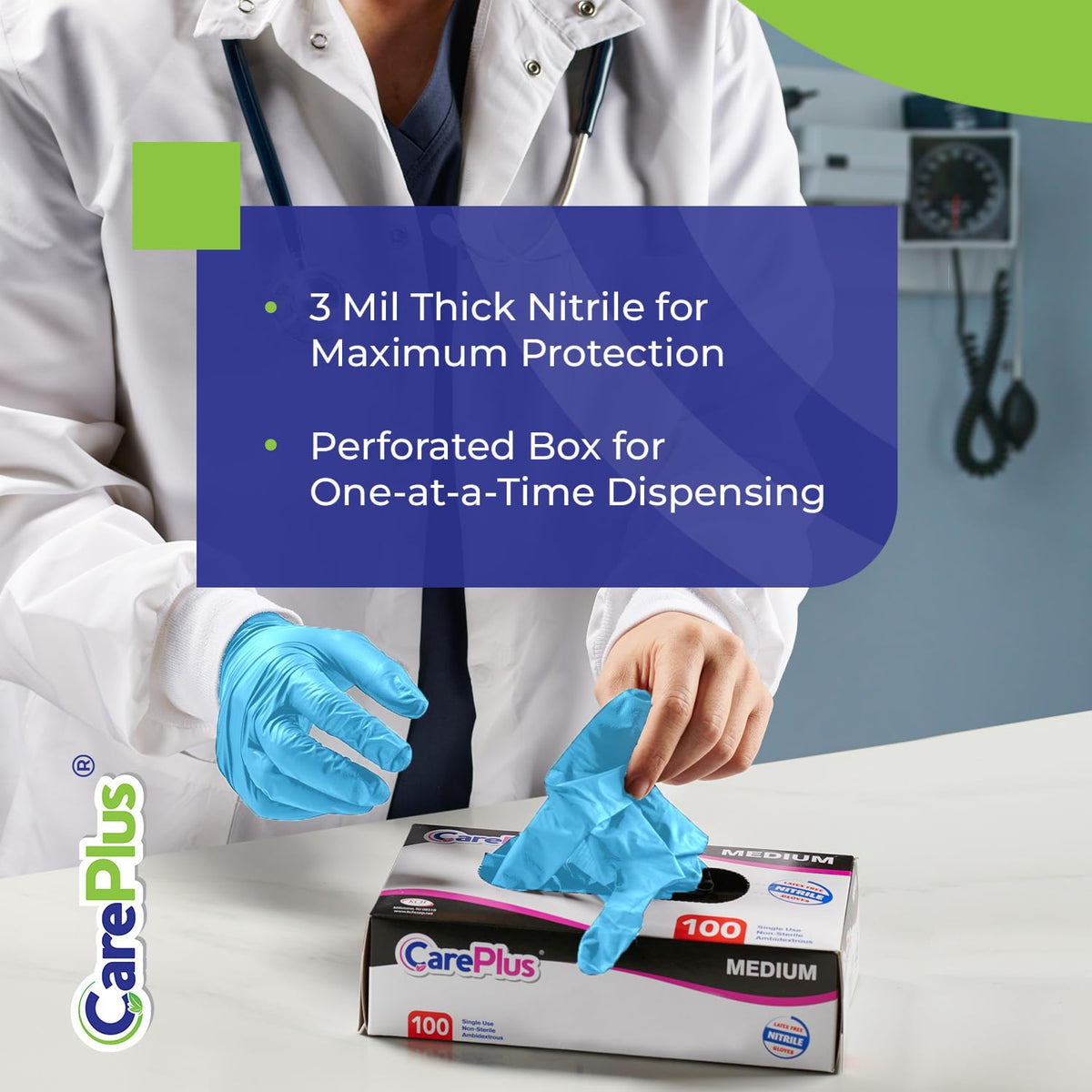 Blue Nitrile Gloves Large, Disposable Powder Free, 100 Count