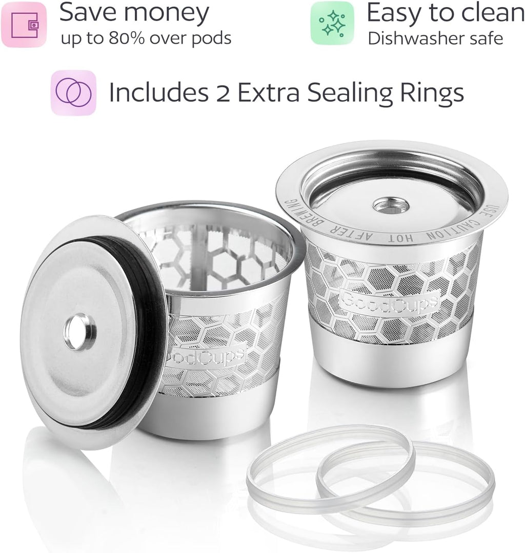 2-Pack 304 Stainless Steel Reusable K-Cup Pods Coffee Filters for Keurig K-Express, K-Elite, K-Duo, K-Mini, Mini