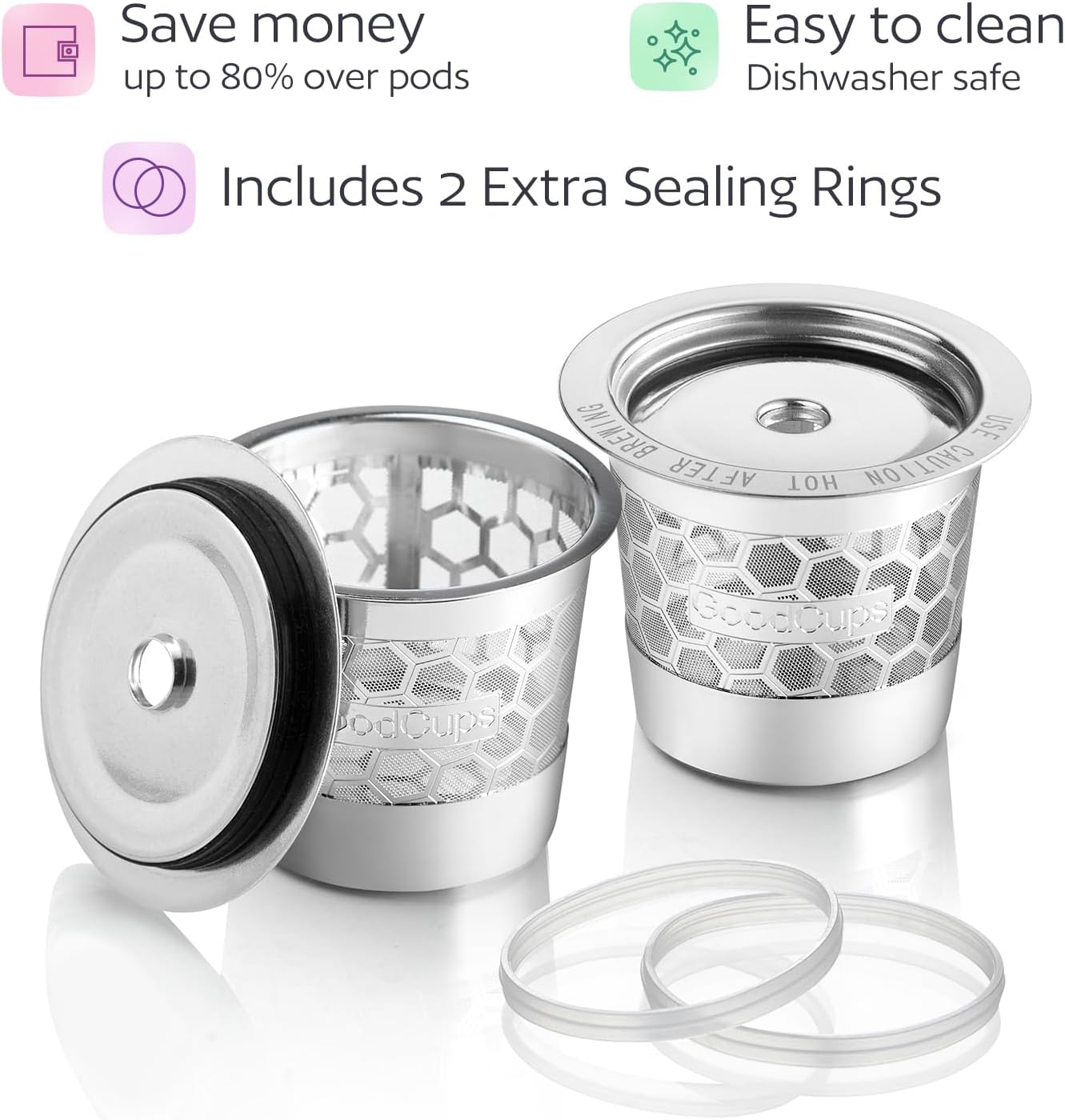 2-Pack 304 Stainless Steel Reusable K-Cup Pods Coffee Filters for Keurig K-Express, K-Elite, K-Duo, K-Mini, Mini